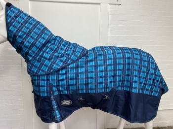 AXIOM 1800D BALLISTIC BLUE CHECK/NAVY 300g HORSE RUG w/h DETACHABLE NECK